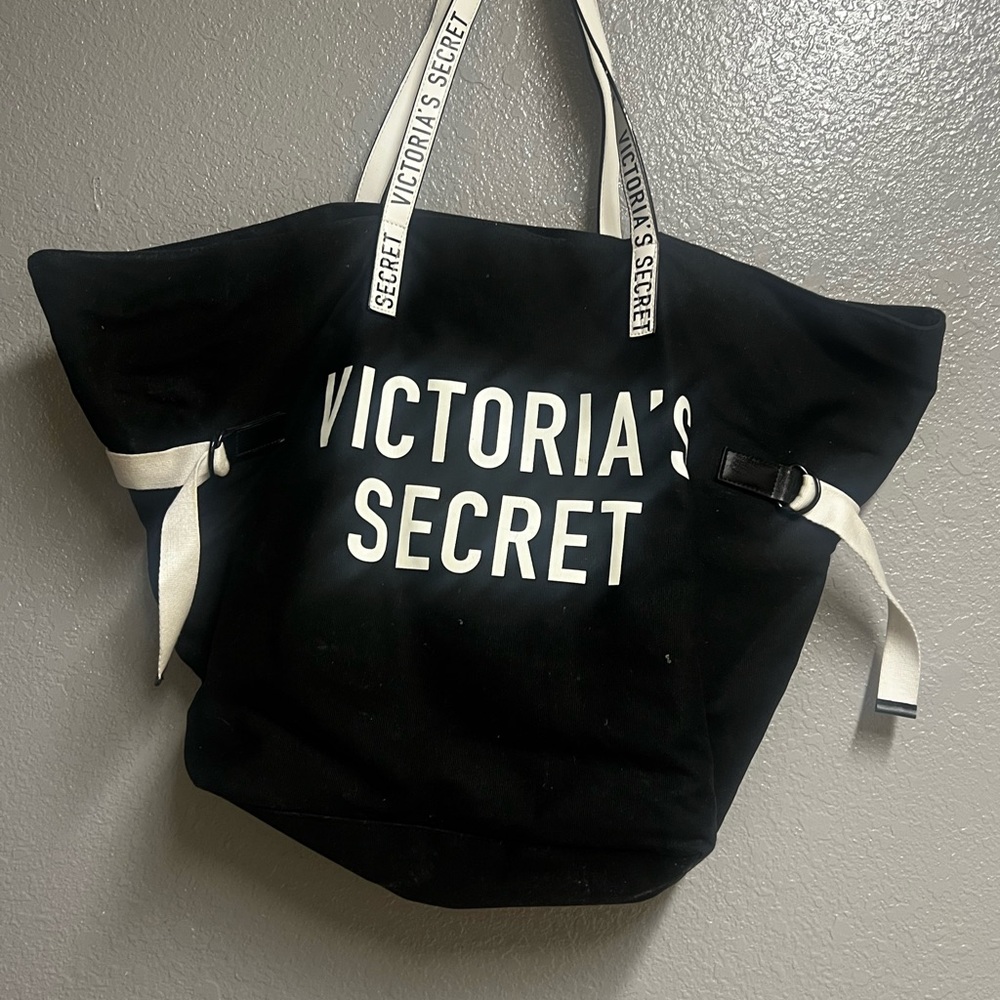 Victoria's Secret Black Canvas Tote Bag with Shoulder Straps